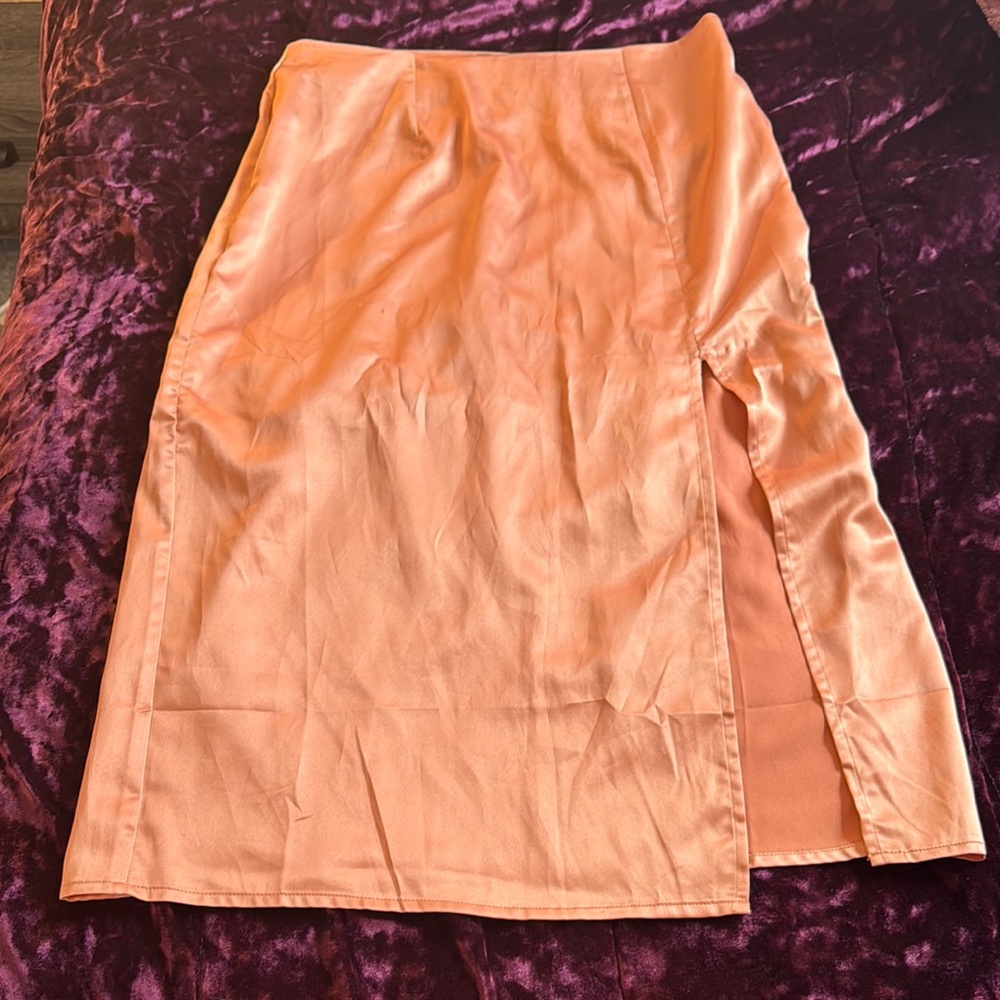 Orange Asymmetrical Midi Pencil Skirt with Slit for Resort Wear